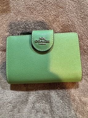 COACH Soft Green Pebbled Leather Snap Wallet